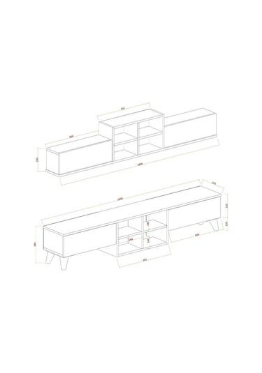 Eyfel 4 Kapaklı Tv Ünitesi, Tv Sehpası Atlantik Çam - Beyaz Beyaz