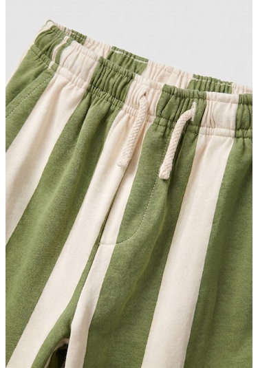 Magu Unisex Çocuk Pamuklu Yeşil Ekru Çizgili Pantolon
