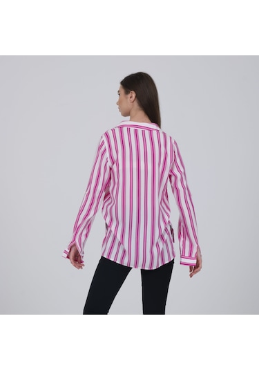 Collezione Pembe Çizgili Beyaz Gömlek Beyaz - Pembe