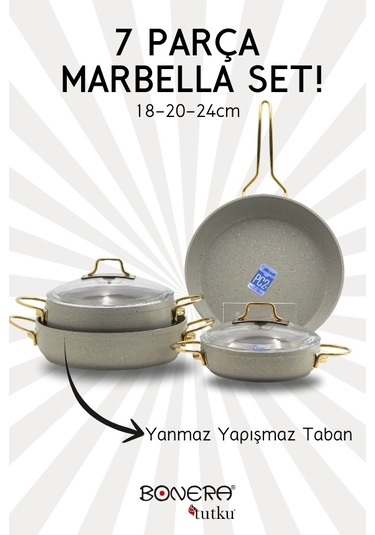 Marbella 7 Parça Set Güveç Model Nardo Gri & Gold Kırçıl Gold Kulp