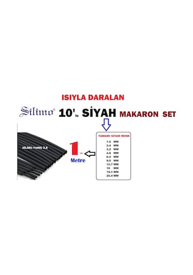 Isı Ile Daralan Makaron 10 Lu Set (Hepsinden 1'Er Metre) Tamir Ka