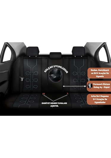 Minderland Fa Serisi - Volkswagen Amarok İle Uyumlu Koltuk Kılıfı, Tay Tüyü / Siyah