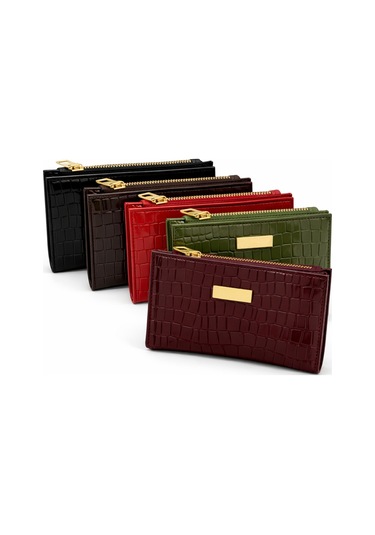 Adelina Bags Kadın Timsah Deseni Görünümlü Basic Küçük Siyah Cüzdan Siyah