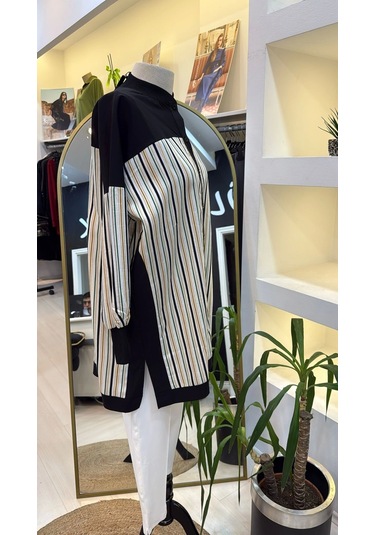 İnvee Ekose Desenli Siyah Camal Tunik 6652 Camel