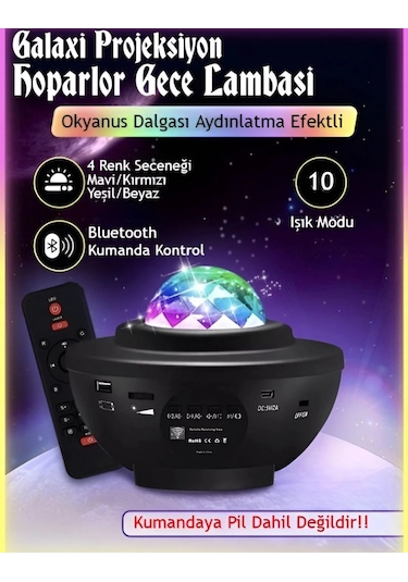 Yıldızlı Projektör Tavan Bulutsu Galaxy Lazer Işıklı Disko Topu Bluetooth Hoparlör Parti Led Lambası Siyah