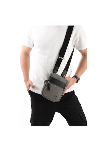Kanvas Kumaş Telefon Çantası Erkek Postacı Çanta 20 12 Cm Çapraz Askılı Omuz Çantası Mega Çanta Antrasit