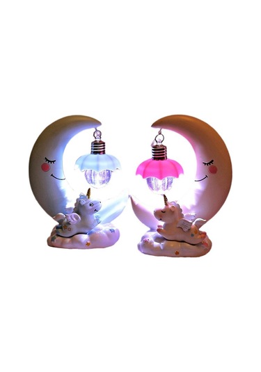 Homyl Unicorn Ay Gece Lambası Karikatür Led Yatak Odası Ev Mavi Çok Renkli