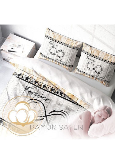 Monohome Forever And Ever 3D Pamuk Saten Çift Kişilik Nevresim Ta Çok Renkli