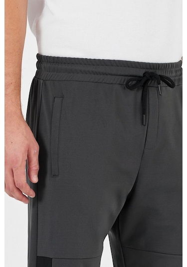 Erkek Siyah-Antrasit Standart Fit Normal Kesim Düz Paça Cep Fermuarlı Rahat Jogger 2'li Eşofman Altı Siyah - Antrasit