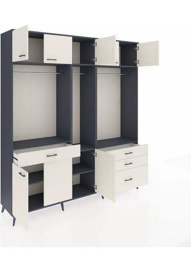 Hyperion Dolap 8 Raflı 4 Çekmeceli 3 Askılı 220x44x243 Antrasit-aytaşı/aytaşı Aytası/aytası