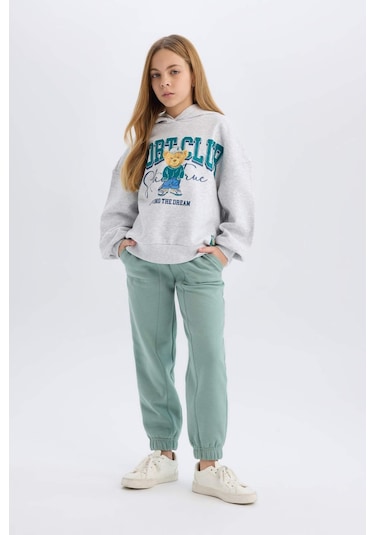 DeFacto Kız Çocuk Beli Paçası Lastikli Cepli Basic Düz Kalın Jogger Eşofman Altı D3840A824WNGN1129 Yeşil