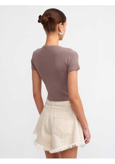 Dilvin Yıkama Efektli T-shirt Kahve