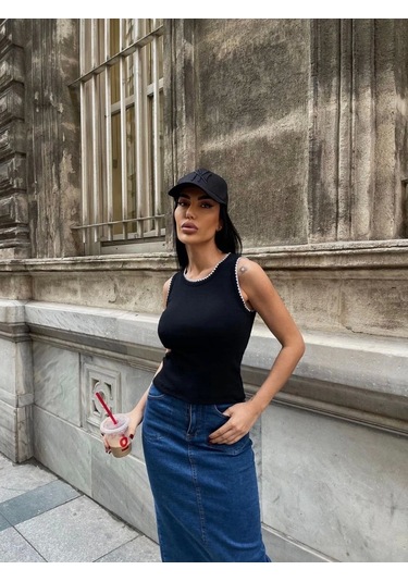 Defymoda Kaşkorse Kumaş Bluz Siyah