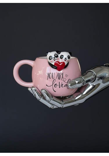 3d Kalp Tutan Pandalar Kupa 420 Ml Pembe