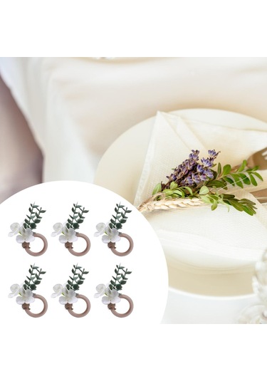 Homyl 6x Peçete Halkaları Parti Çiçekli Mutfak Festivali Tokaları Beyaz