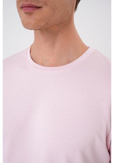 Comfort Fit Bisiklet Yaka Esnek Pamuk Casual Pembe Tişört Ts 885 Pembe