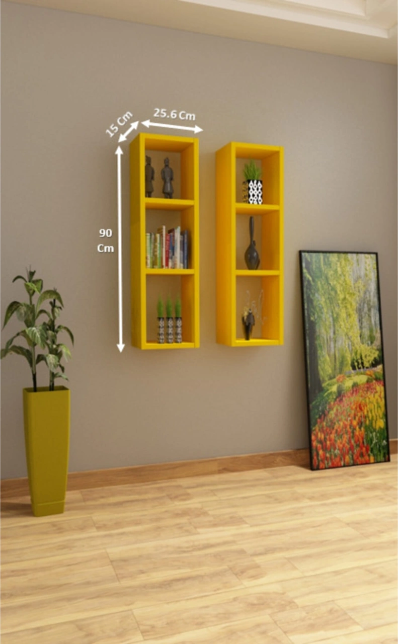 Sarı Duvar Rafı Kitaplık Takım Sarı