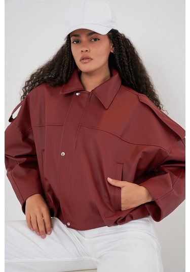 Kadın Oversize Deri Ceket 1055 - Kiremit Kıremıt