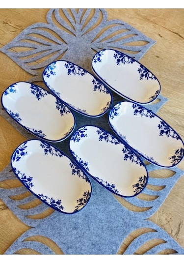 Yasemin Model 6'lı Oval Kahvaltılık Mavi Beyaz