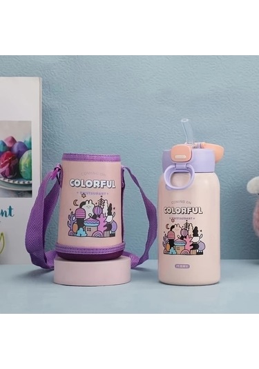 Trendooze 500ml Paslanmaz Çelik Pembe Termos Matara Sızdırmaz Yalıtımlı Pipetli Hediye Kişiye Özel Pembe