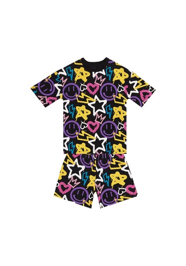 Denokids Mushi Street Style Kız Çocuk T-shirt Şort Takım Çok Renkli