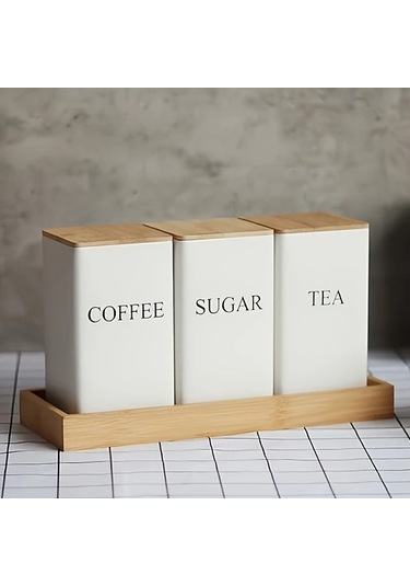 Trendooze White 1 Takım Metal Gıda Saklama Kapları Çay Şeker Kahve Kutusu Mutfak Düzenleme Beyaz Beyaz