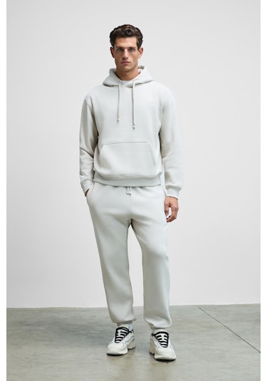 MARSHALLHOODIE Erkek Pamuklu İçi Polarlı Nakışlı Relaxed Gri Eşofman Takımı