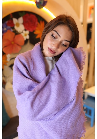 Yumuşak Dokulu Kalın Düz Atkı Omuz Şalı 70x180 CM 1206 Lila