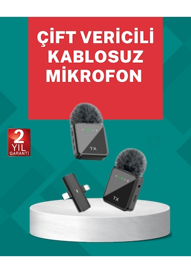 Profesyonel Ses Kayıtları İçin 2 Li Kablosuz Yaka Mikrofon Seti