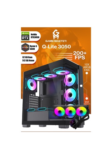Game Master Qlite-3050 R5-5600 32 GB 512 GB M.2 SSD 6 GB RTX3050 Free Dos Masaüstü Oyuncu Bilgisayarı