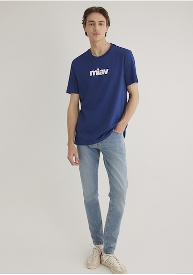 Mavi Miav Baskılı Tişört 067153-70722 Lacivert Mavi