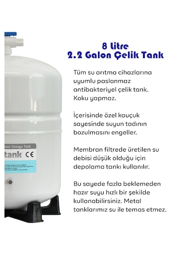 Su Arıtma Cihazı Su Tankı 2.2 Galon 8 Lt Tank Vanası Dahil