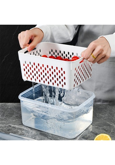 3 Adet Buzdolabı Saklama Kutusu Dikdörtgen Şeffaf Drenaj Sepeti Meyve Sebze Taze Saklama Kutusu Bpa , Fda Yok