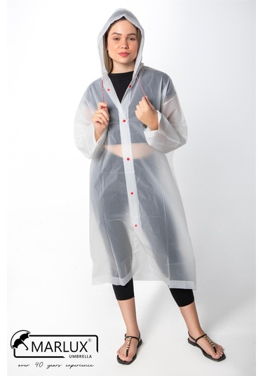 Marlux Unisex Su Rüzgar Geçirmez Kapüşonlu Çıtçıt Düğme Eva Yağmurluk - Beyaz - Kırmızı