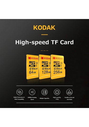 Qingmipy Kodak 32gb Microsd Hafıza Kartı U3 V30 A1 100mb/s Okuma Hızı 4k Hd Video Kaydı Desteği Sınıf 10