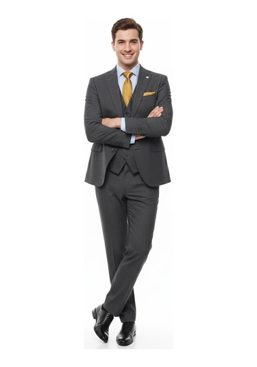 Presto Erkek Slimfit 6 Drop Yelekli Takım Elbise Siyah 794-001 Siyah