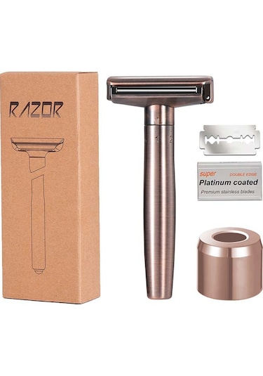 Yeni Manuel Eski Ustura Makaralı Erkek Tıraş Makinesi Çift Taraflı Bıçak Tutucu Metal Ustura Tıraş Kırmızı Bronz Silindir 6 Ayar Taban 10 Bıçak