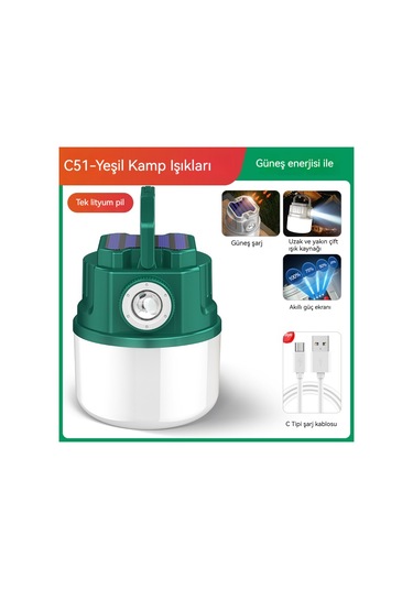 Jian Fan Led Çok Fonksiyonlu Güneşkamp Lambasıev Acilmekan Usb Şarj Kamp Lambasıyeşil Green Yeşil