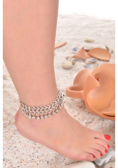 Labalaba Kadın Antik Gümüş Kaplama Çanlı Halhal Gümüş