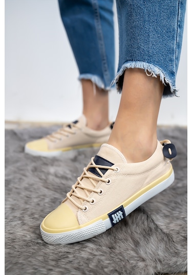 Kadın Erkek Keten Bej Sneaker Bej