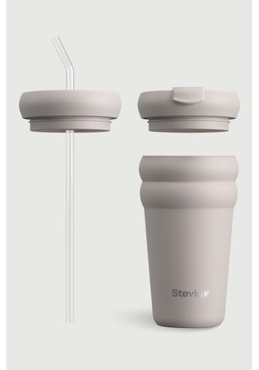Stevig 3 Bubble Two-cap Straw Tumbler Çelik Termos 600 Ml Crushed Rock St-244 Bej