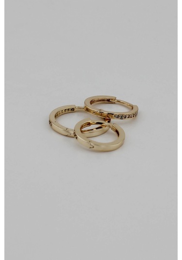 Niki Aksesuar Zirkon Üçlü Gold Mini Halka Küpe Seti Gold