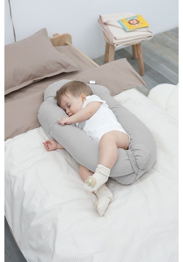 Mordesign Moresleep 2'si 1 Arada Bebek Sarılma Ve Şekillendirme Yastığı, Düz Kafa Yastığı,pamuklu,uyku Yastığı Gri Zg10194-2