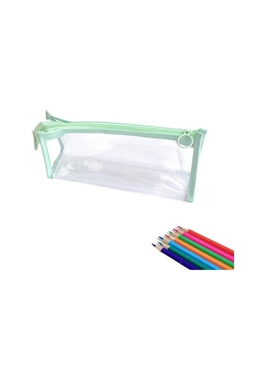 Şeffaf Büyük Kapasiteli Saklama Çantası Öğrenci Kırtasiye Kalem Kutusu 1ampl1 Açık Yeşil