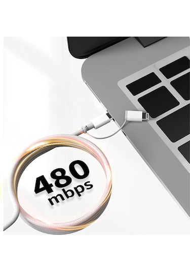 Micflip A22 2in1 Pd Type-c To Type-c + Lightning Mfı Sertifikalı Data Ve Şarj Kablosu 240w 1m Beyaz
