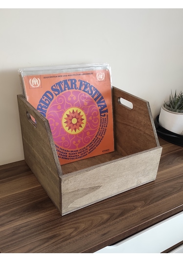 Ahşap Lp Plak Sandığı - Organizer Kutu - Wooden Lp Record Box Ceviz