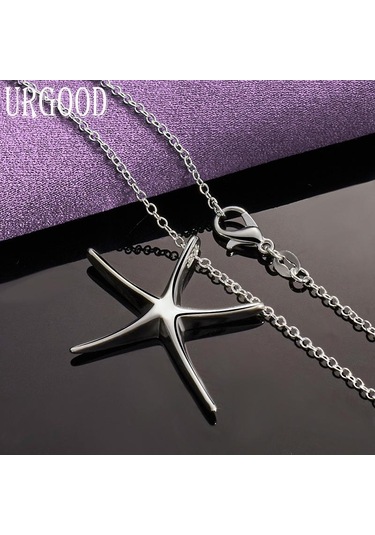 Urgood 925 Ayar Gümüş Pürüzsüz Denizyıldızı Kolye Kolye Düğün Moda Takı