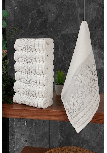 Çınar Jakarlı 6 Lı Kadife Pamuklu El Ve Yüz Havlu Seti 30x50 Cm - 00434 - Gümüş Gümüş