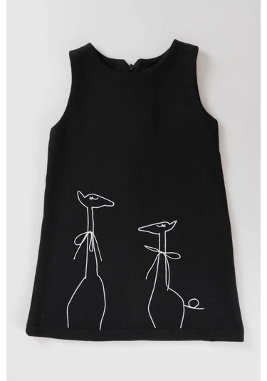 Ahenk Kids Kız Zürafa Baskılı Elbise Ak520567 Siyah