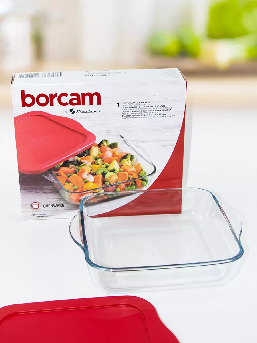 Borcam Cam Fırın Kabı Kırmızı Kapaklı 212225385 Beyaz